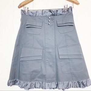 Gloria Coelho Slate Gray Ruffle Trim Cargo Snap Button Skirt Women's Size Small